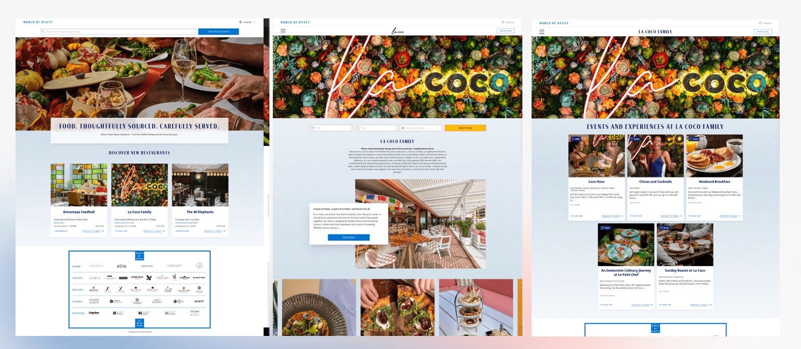 The redesigned World of Hyatt restaurant experience: discovery, venue page, and events