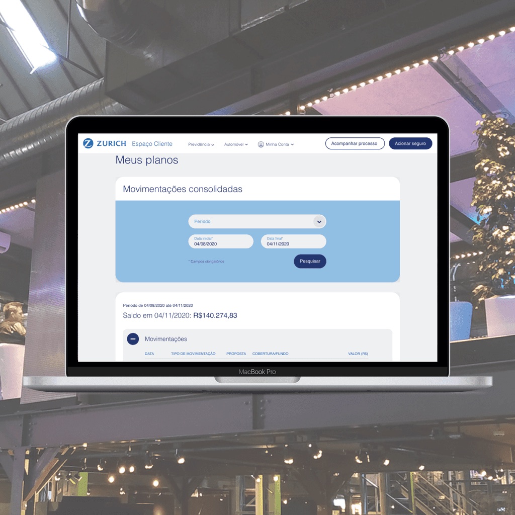 Zurich Insurance customer portal shown on a MacBook