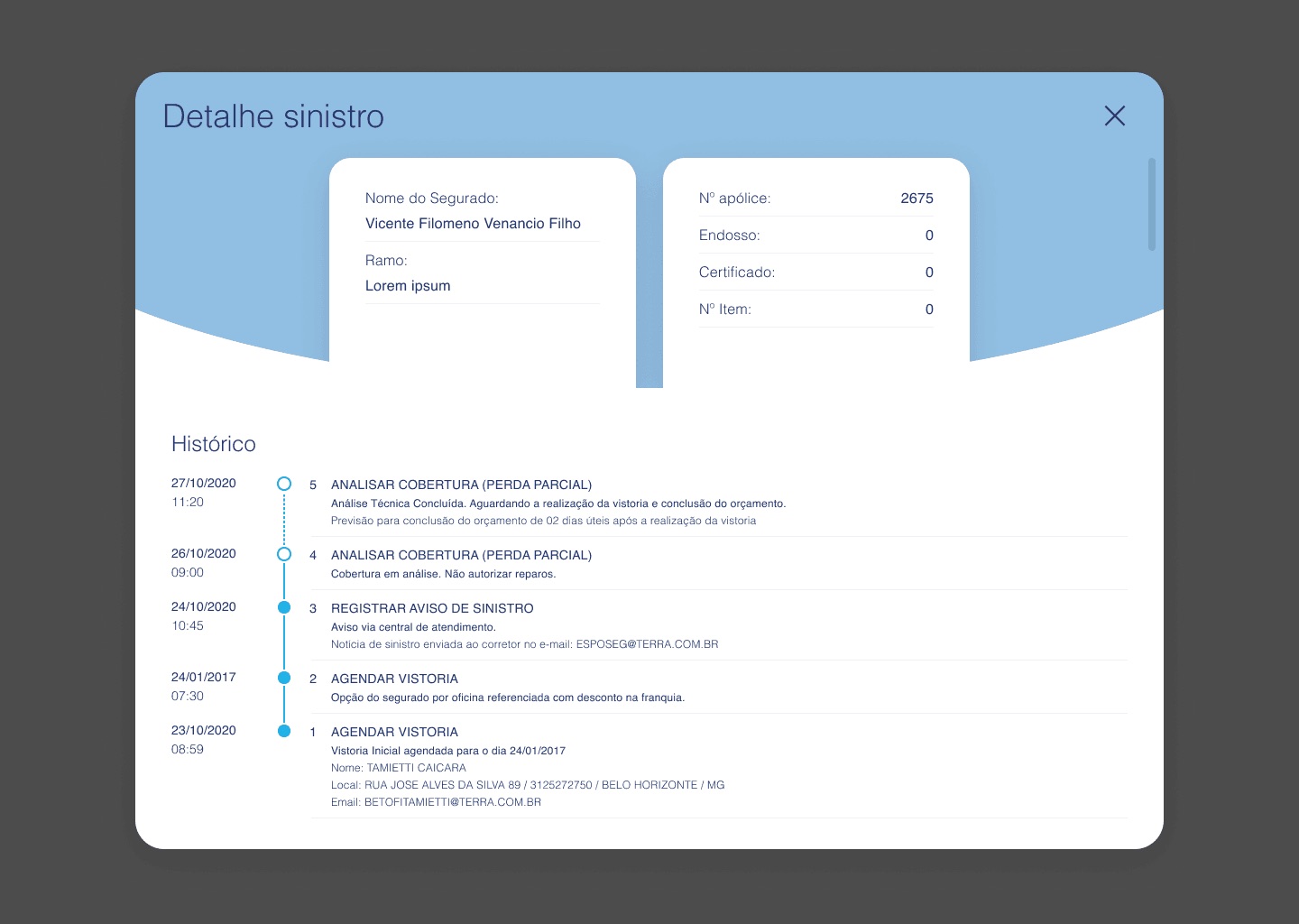 Claim detail with a transparent step-by-step status timeline