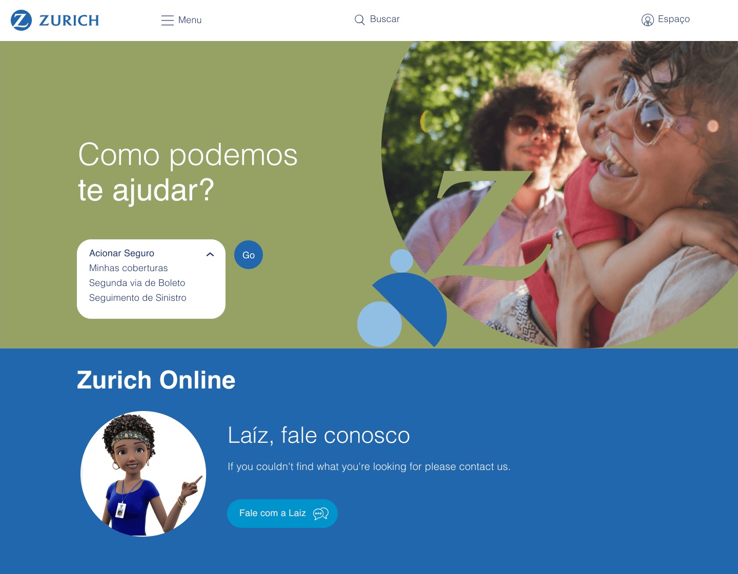 The new public website: task-first entry points and the Laíz chatbot